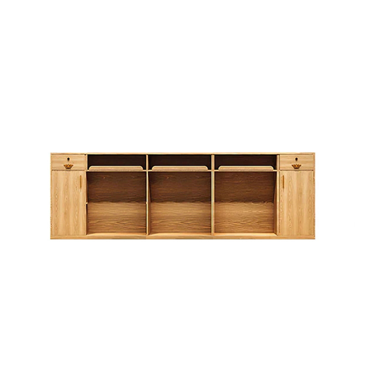Reception Desk, Natural Wood Grain 3-Seater（Customizable）, Natural Wood Grain finish, L142" x W24" x H39", for reception area or front office,...