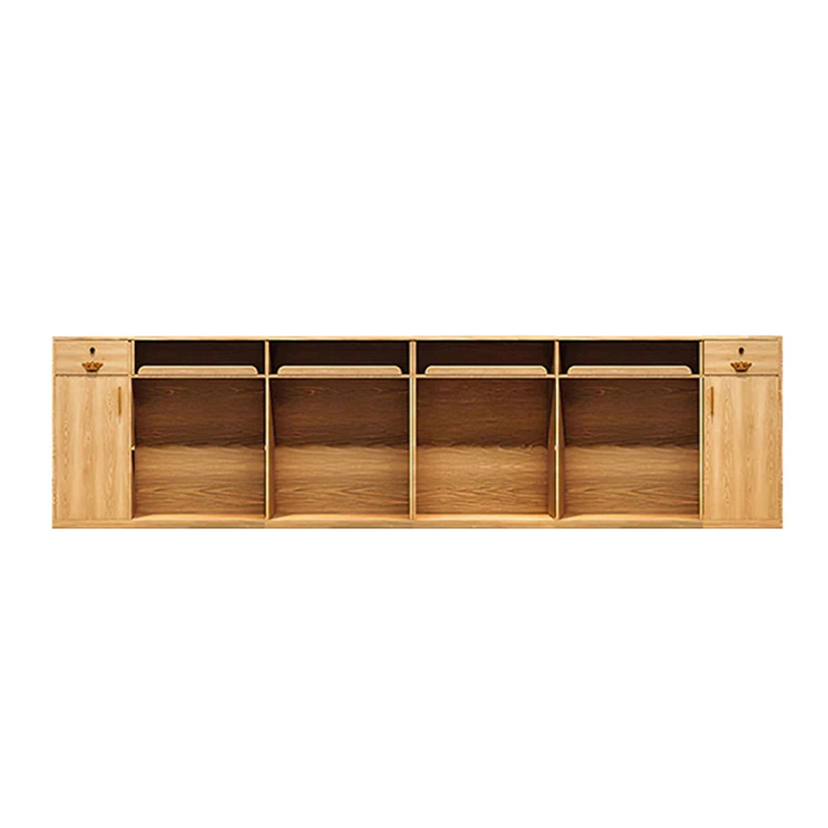 Reception Desk, Natural Wood Grain 4-Seater（Customizable）, Natural Wood Grain finish, L142" x W24" x H39", for reception area or front office,...
