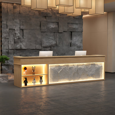 Retro Rectangular Reception Desk with LED Strip Lighting