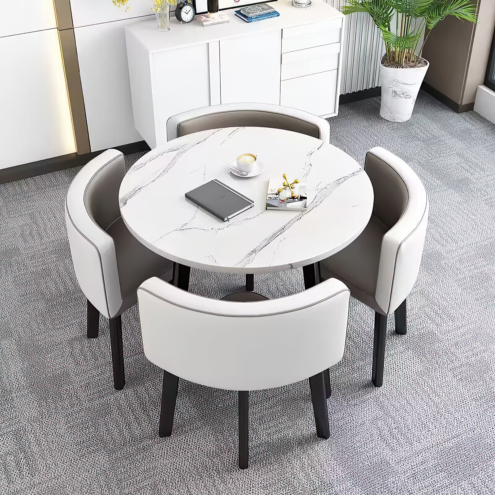 4-Seater Compact Square Reception Table and Chair for Offices and Break Rooms（Stock Items）