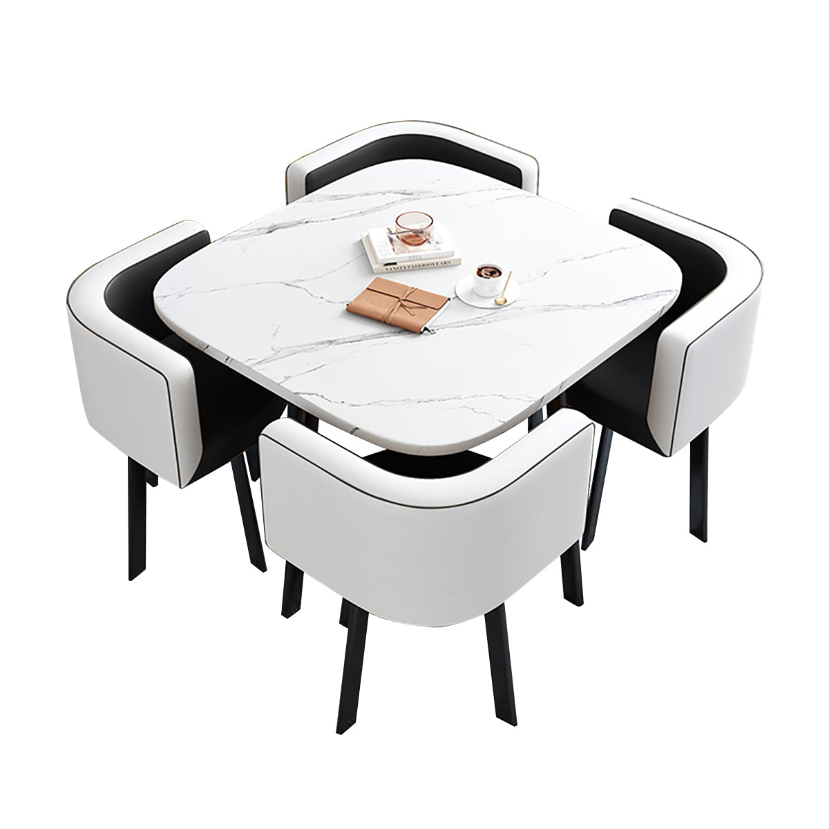 Salon & Retail Reception Desks-1, White Textured Square Table White & Black Leather Chair Black Frame, White Textured Square Table finish, L31" x W31"...
