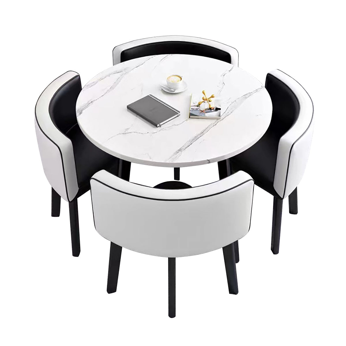 Salon & Retail Reception Desks-1, White Textured Round Table White & Black Leather Chair Black Frame, White Textured Round Table finish, L31" x W31" x...