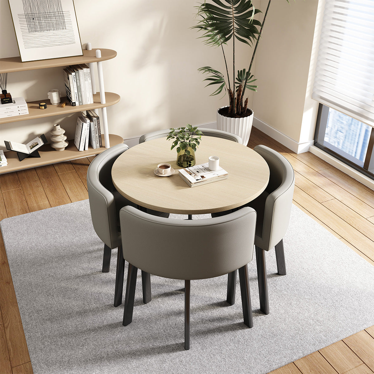 4-Seater Compact Square Reception Table and Chair for Offices and Break Rooms