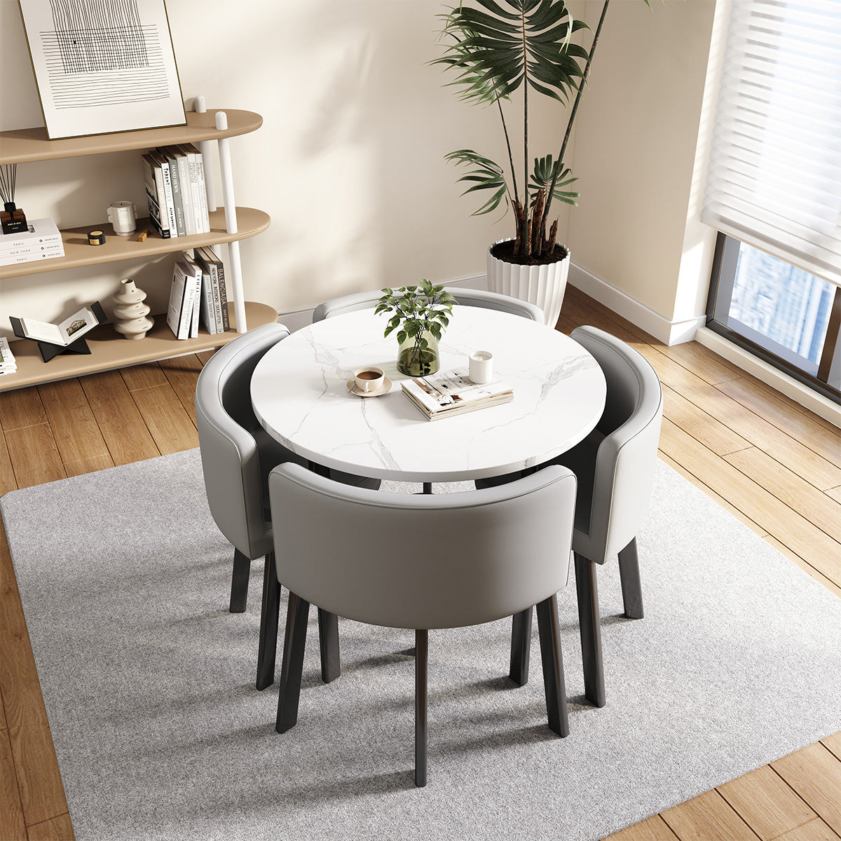 4-Seater Compact Square Reception Table and Chair for Offices and Break Rooms