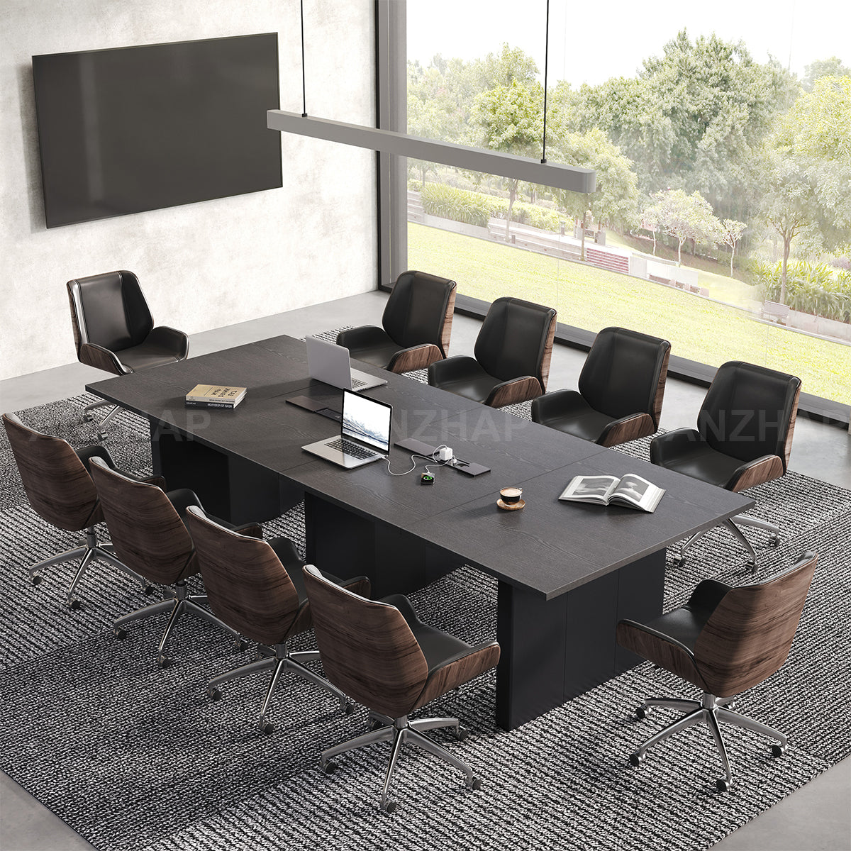 Large Conference Table with Built-In Power, Cable Management & Thick Sectioned Top（Stock Items）