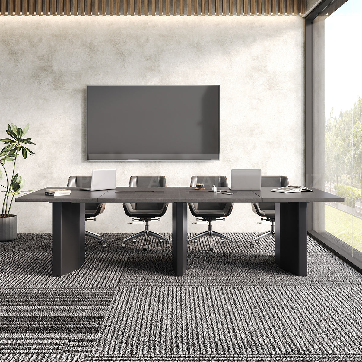 Large Conference Table with Built-In Power, Cable Management & Thick Sectioned Top（Stock Items）