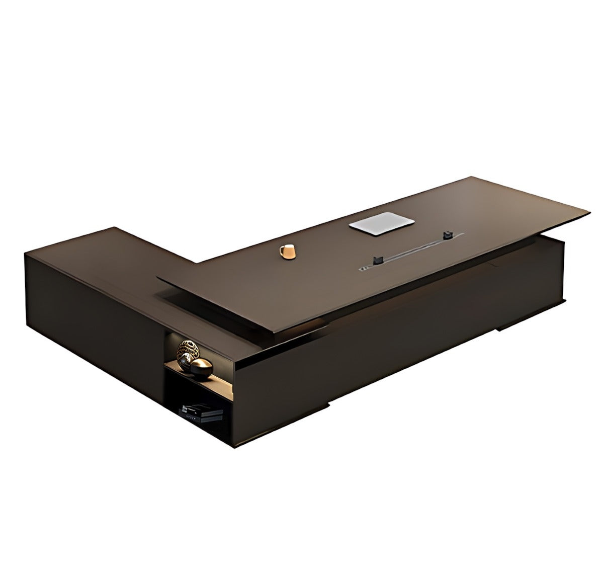 Italian-Style Luxurious Dark Brown L-Shaped Executive Desk with Spacious Desktop Design