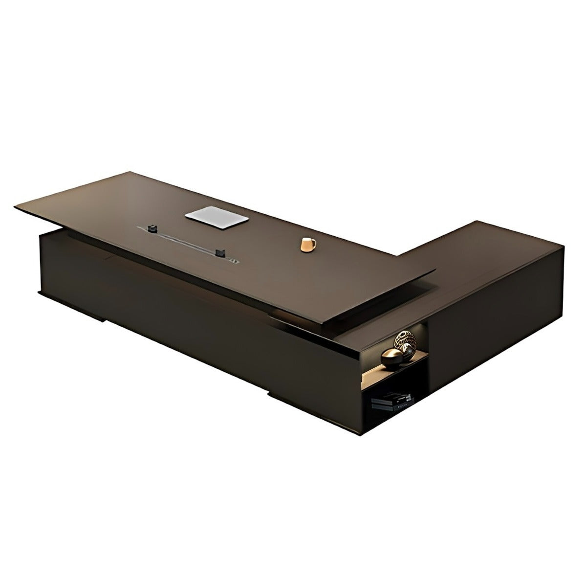 Italian-Style Luxurious Dark Brown L-Shaped Executive Desk with Spacious Desktop Design