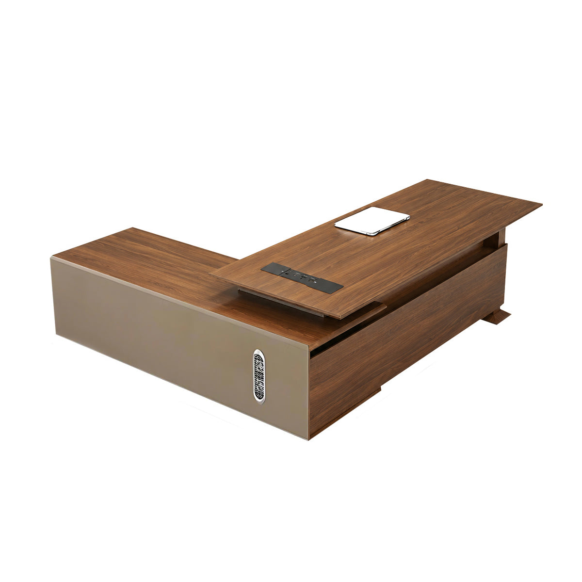 L-Shaped Executive Desk 21–150 in Wide with Cable Management & Lockable Drawers