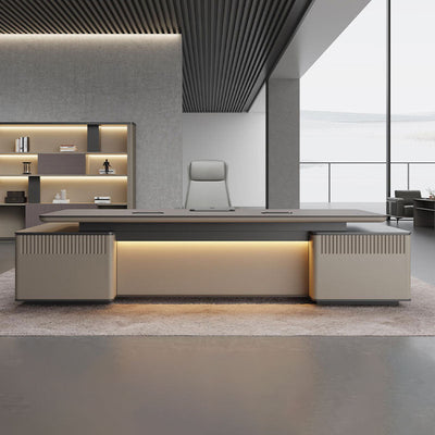 Sleek High-End Executive Desk Featuring Distinctive Vertical Stripe Design