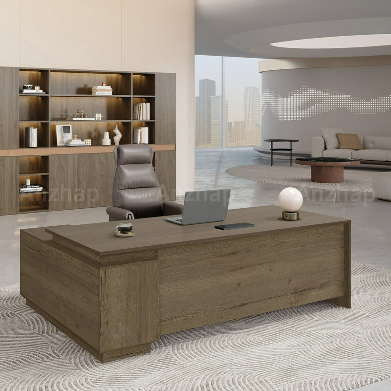 L-Shaped Executive Desk with Storage Cabinet and Privacy Panel