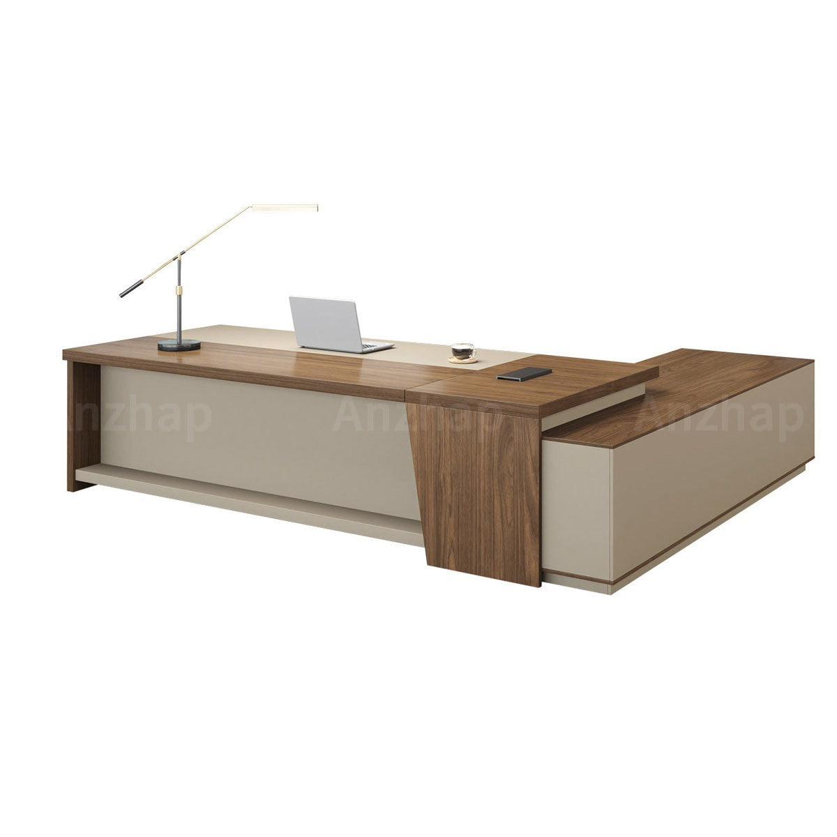 Elegant and Minimalist L-Shaped Executive Desk with Thick Desktop and Spacious Side Cabinet（Stock Items）
