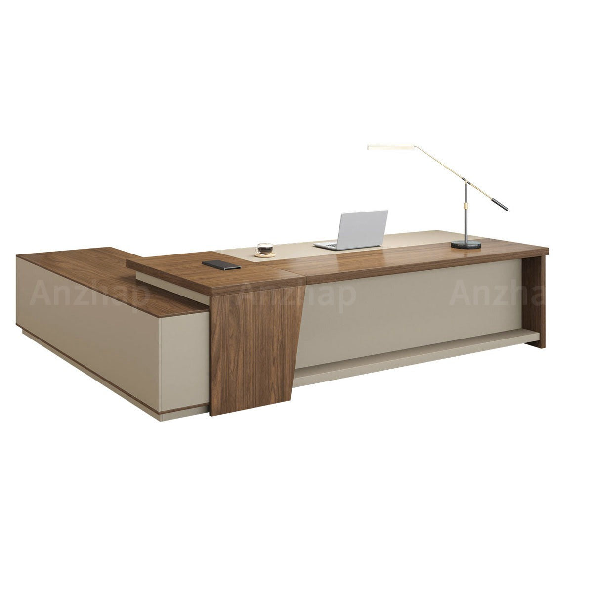 Elegant and Minimalist L-Shaped Executive Desk with Thick Desktop and Spacious Side Cabinet（Stock Items）