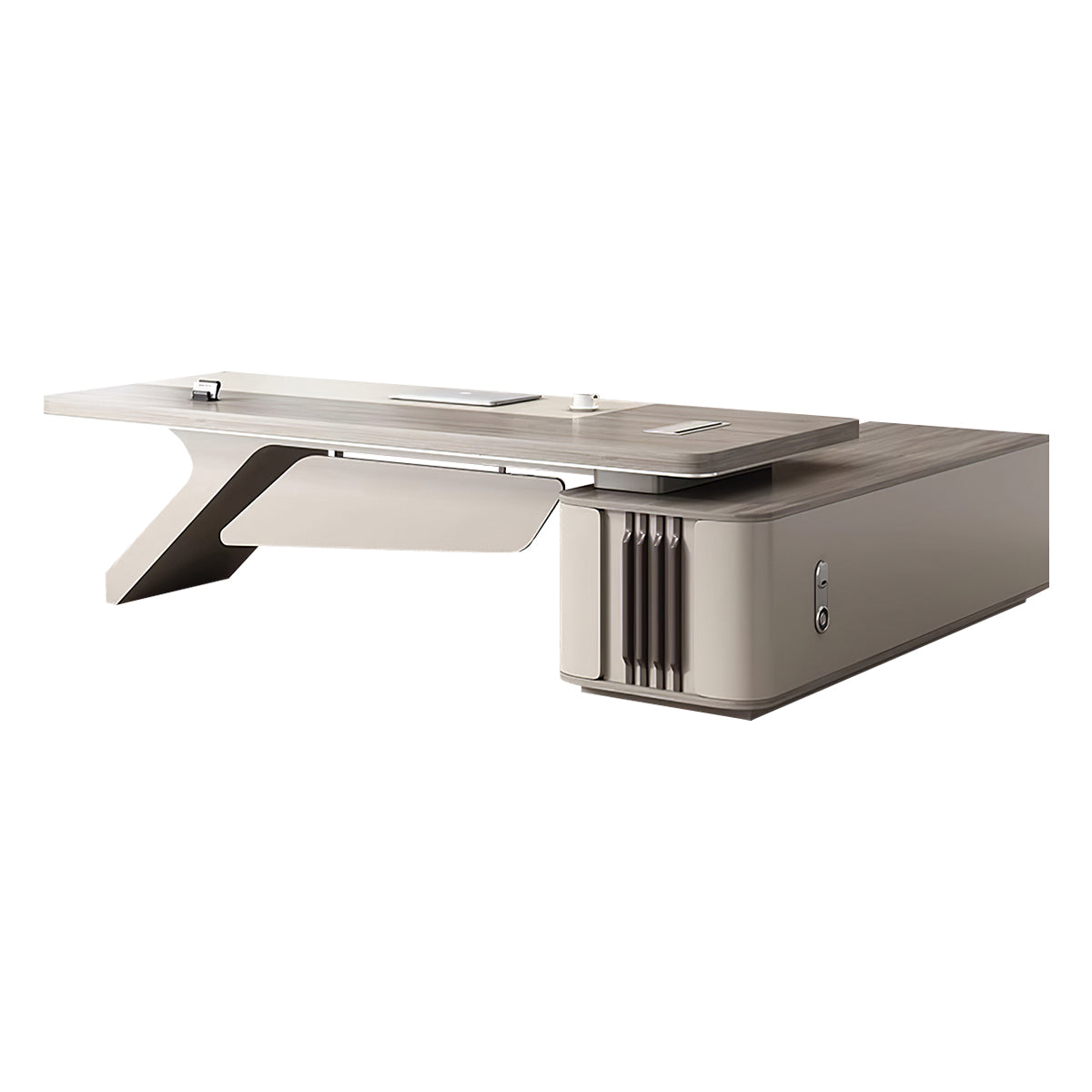 L-Shaped executive desk in khaki color option with integrated cable management