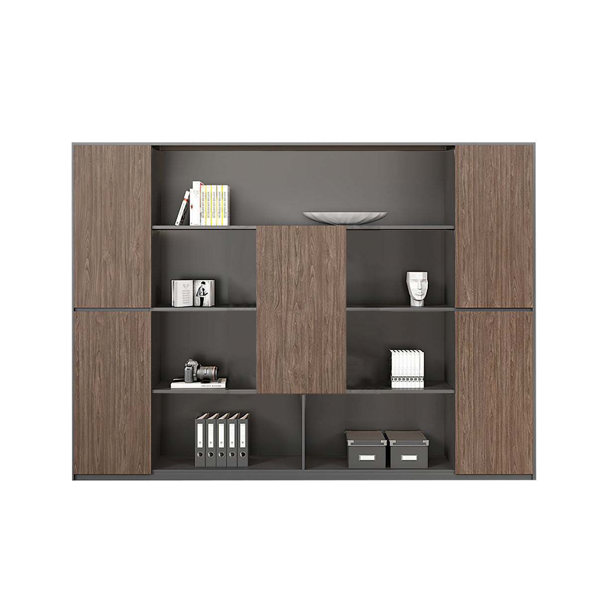 Executive Desk, matching file cabinet, Dark Walnut + Dark Gray finish, L79" x W16" x H79", for office workspace, executive office furniture