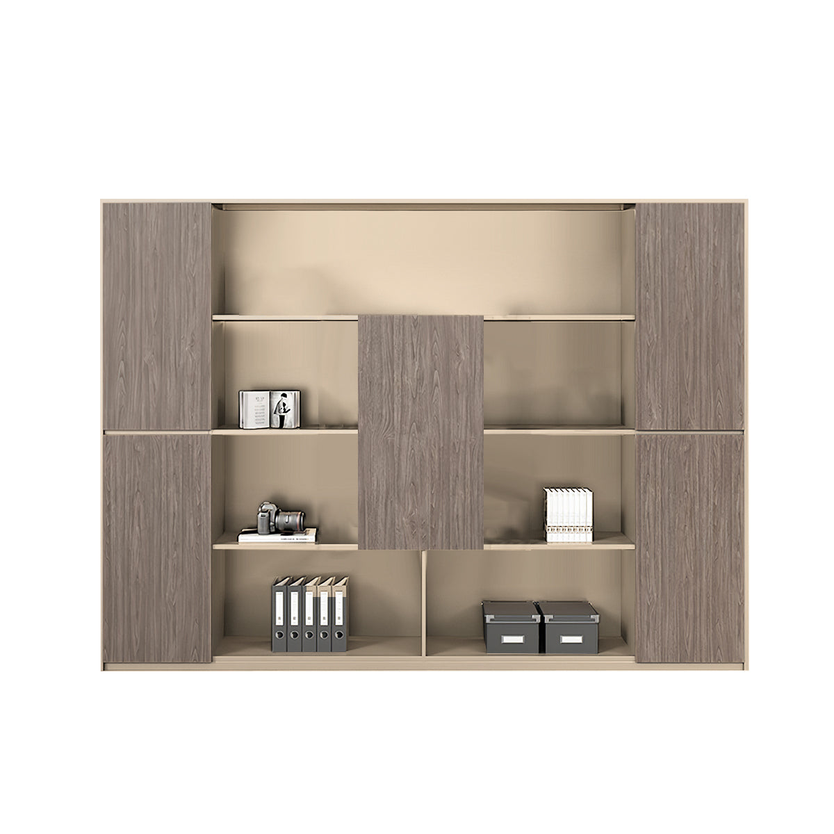 Executive Desk, matching file cabinet, Light Walnut + Khaki finish, L79" x W16" x H79", for executive office workspace, modern executive office furniture