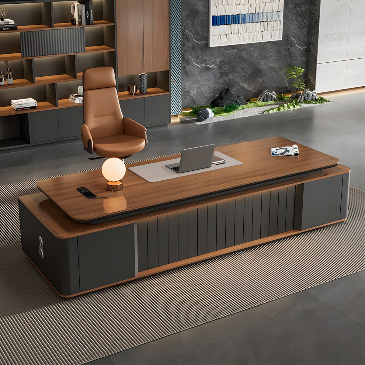 Premium Lacquered Executive Desk with Desktop Cable Box for Manager Offices