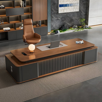 Premium Lacquered Executive Desk with Desktop Cable Box for Manager Offices