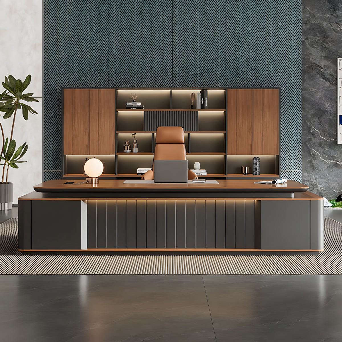 Premium Lacquered Executive Desk with Desktop Cable Box for Manager Offices
