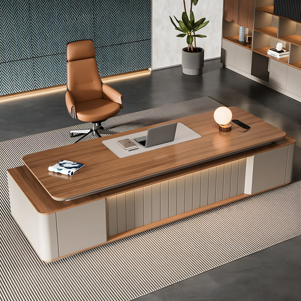 Premium Lacquered Executive Desk with Desktop Cable Box for Manager Offices