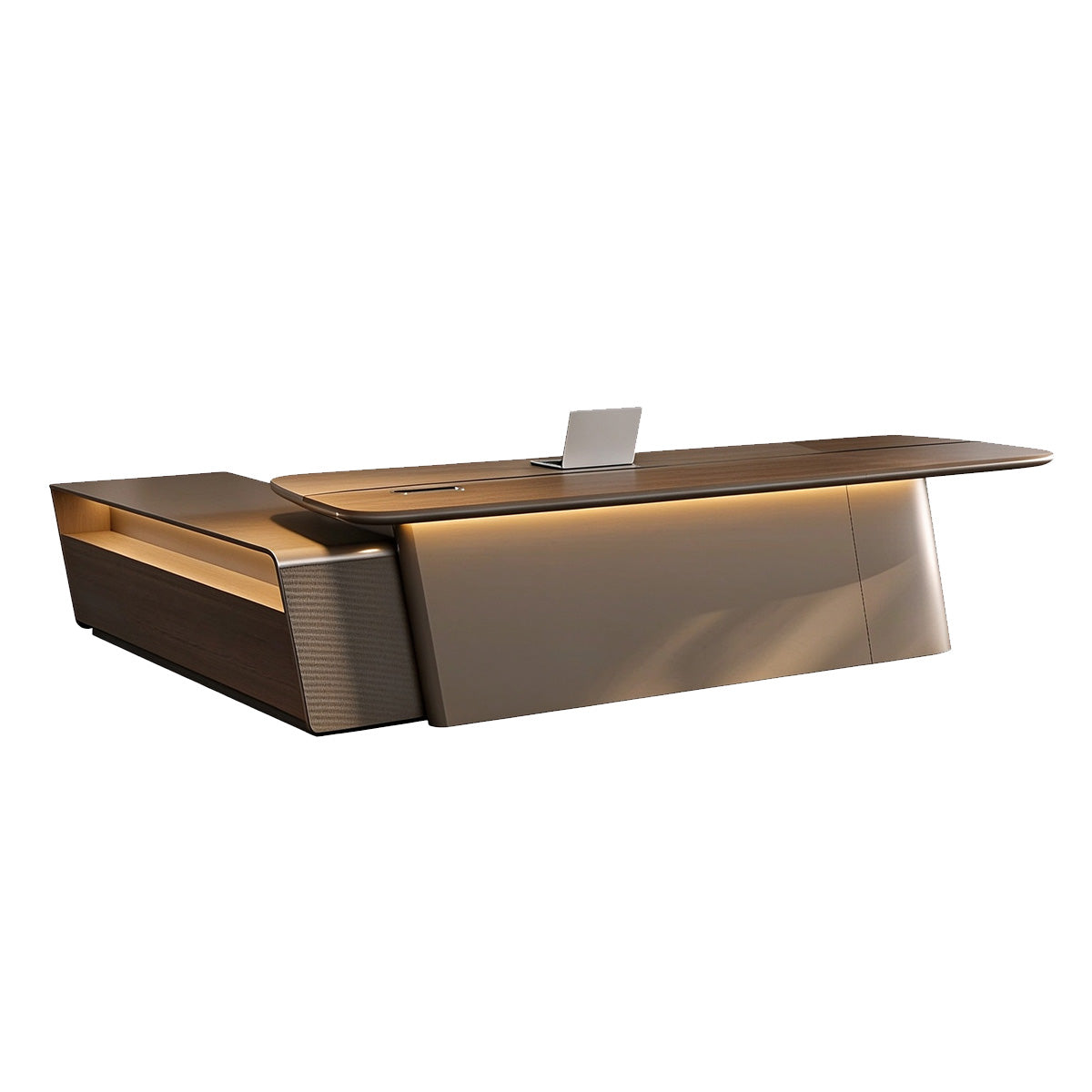 Luxury Executive Desk with Touch LED Lighting & Multi-level Side Storage Cabinet