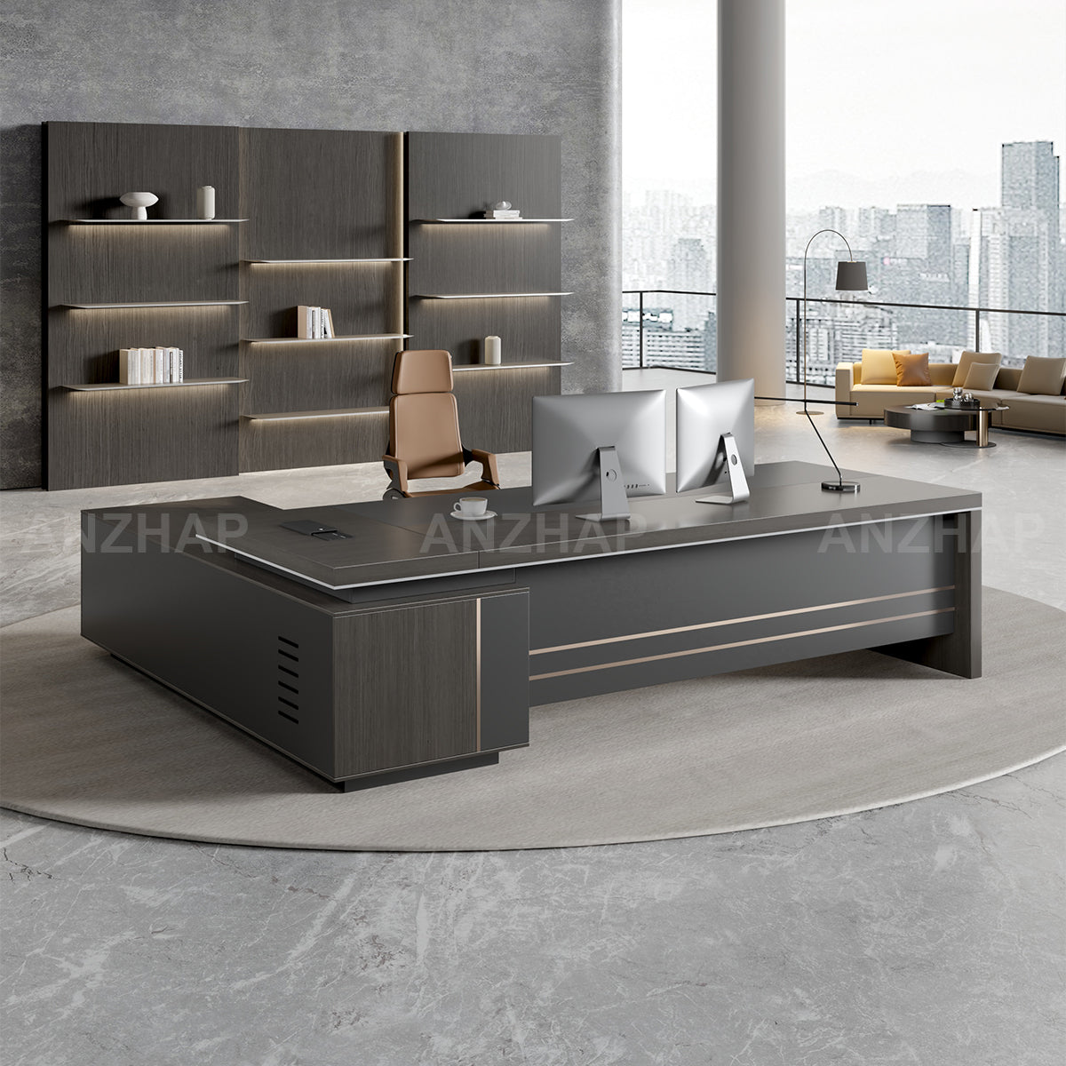 Stylish Minimalist Executive Desk with Spacious Work Surface （Stock Items）