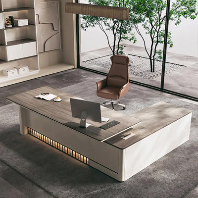 Stylish and Elegant L-Shaped Executive Desk with Unique LED Light Design