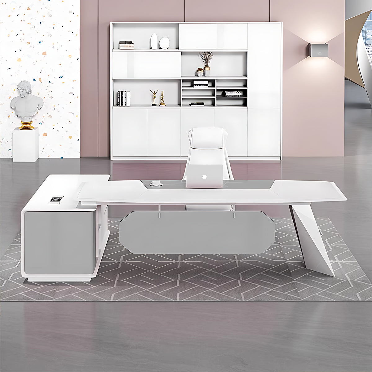 Sleek White Lacquer Executive Desk