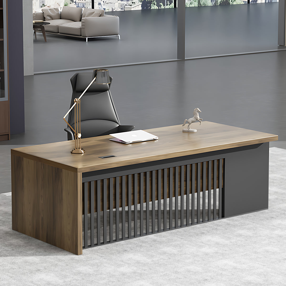 Innovative Industrial-Style Solid Wood Executive Desk