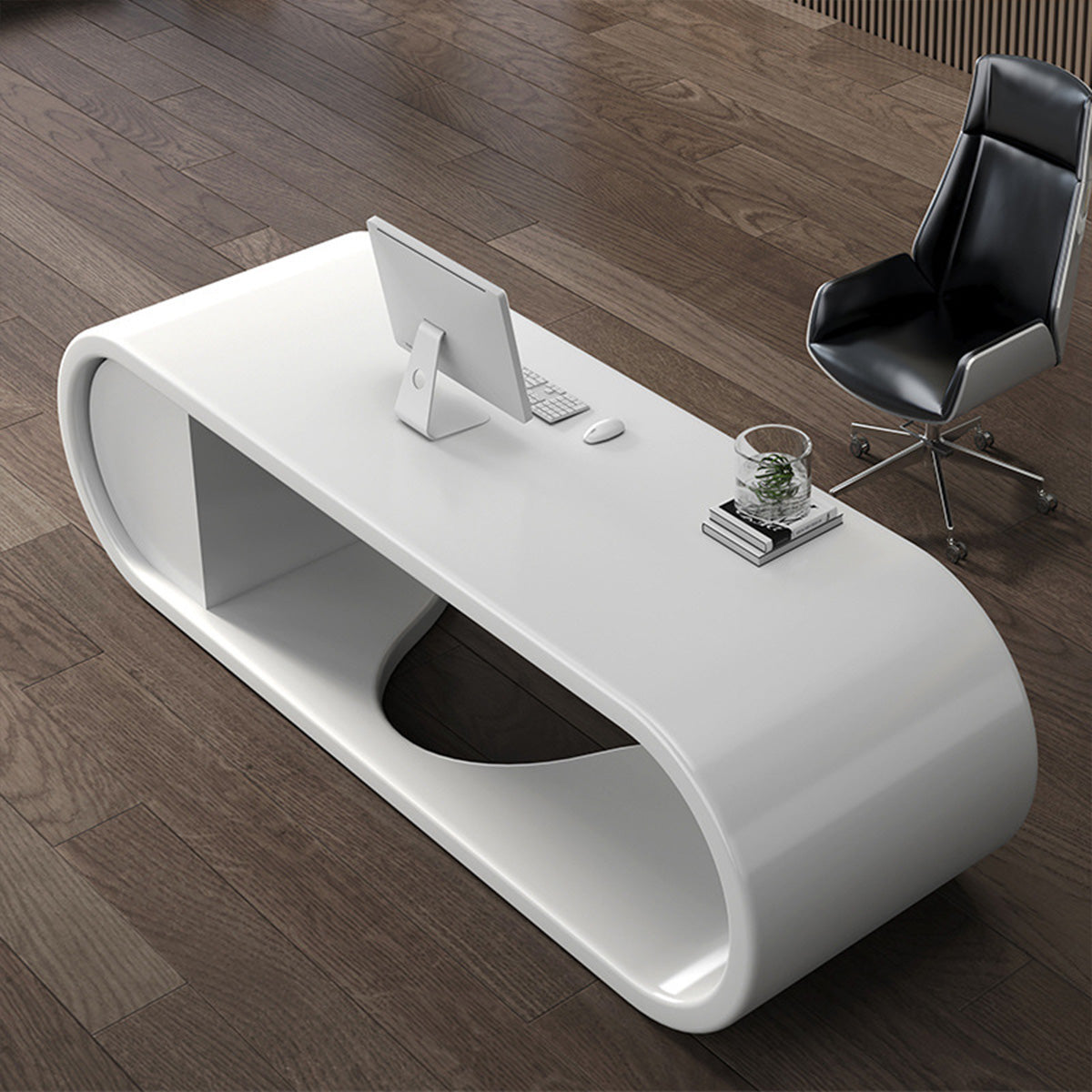 White Lacquered Techy Boss Desk Beauty Salon Consulting Desk