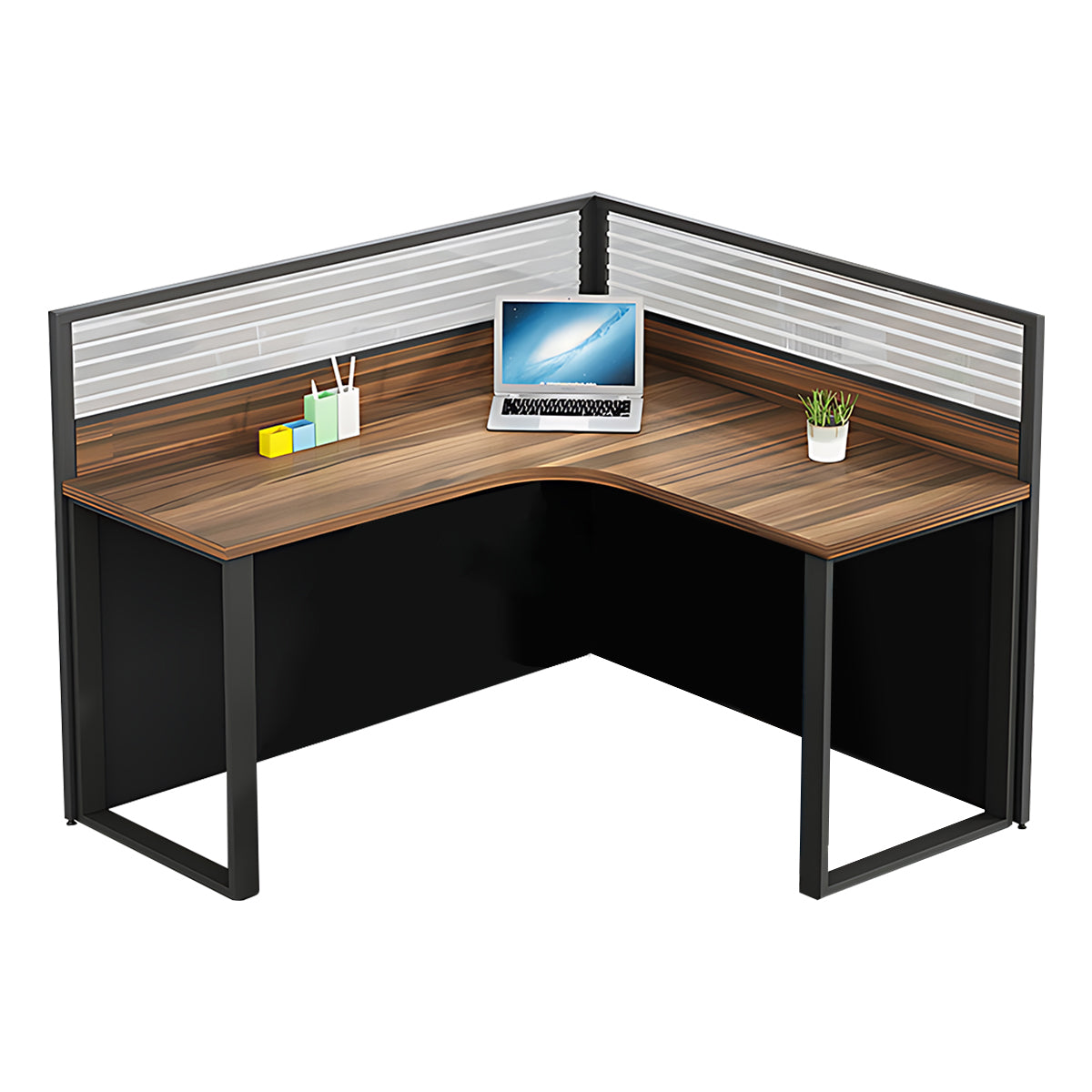 Minimalist Stylish Employee Desk with Striped Glass Partition Design