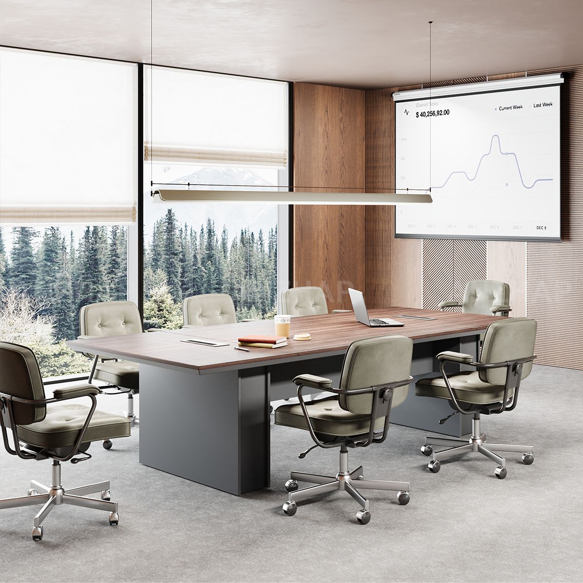 Rectangular Conference Table with a Sturdy Wooden Base