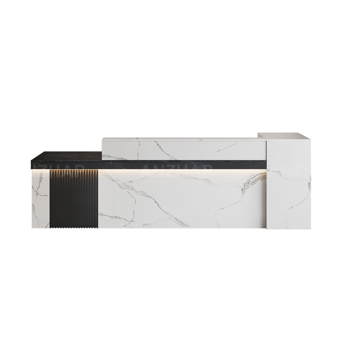 Marble-Look Reception Desk with LED Lighting, Power Outlet and Ample Storage