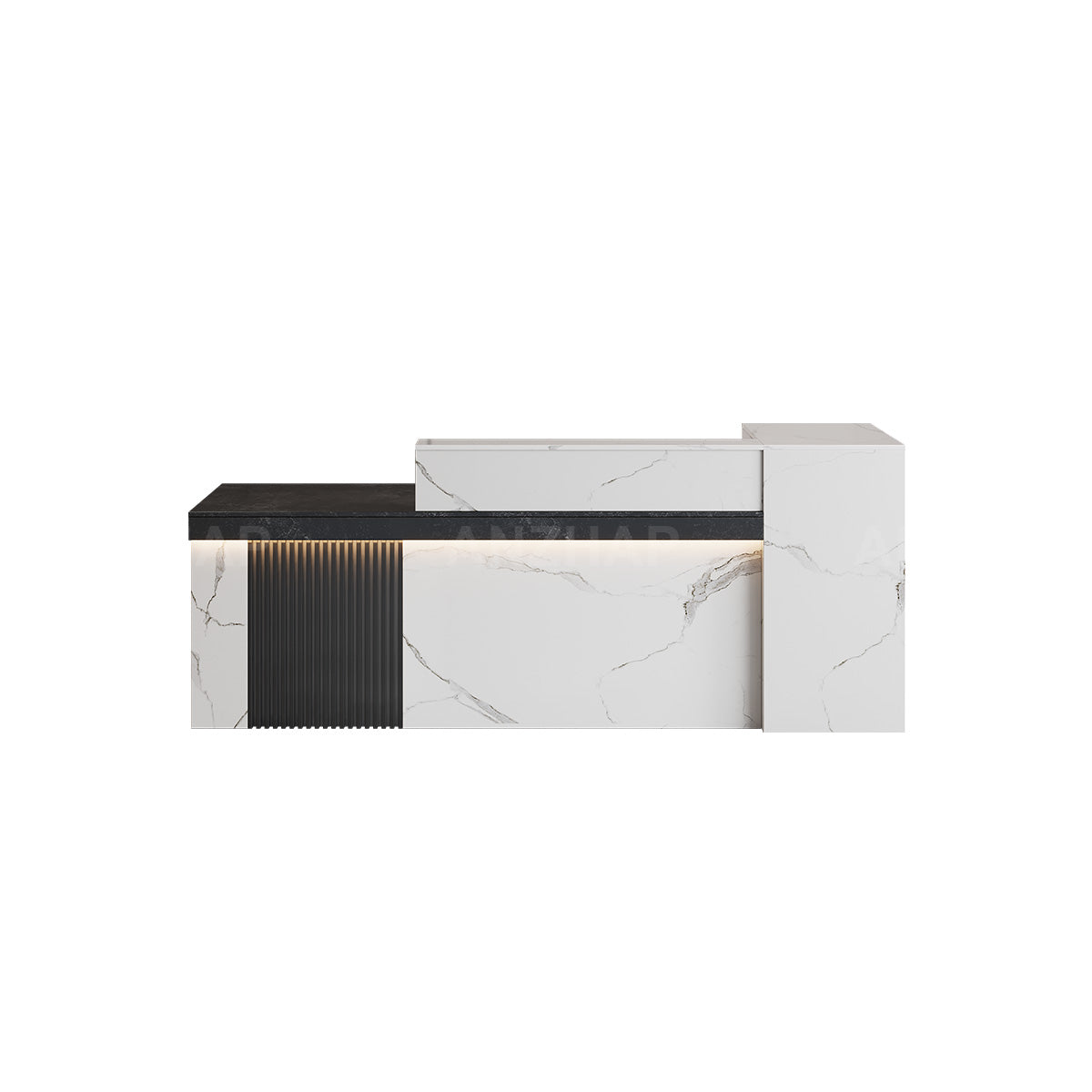 Marble-Look Reception Desk with LED Lighting, Power Outlet and Ample Storage