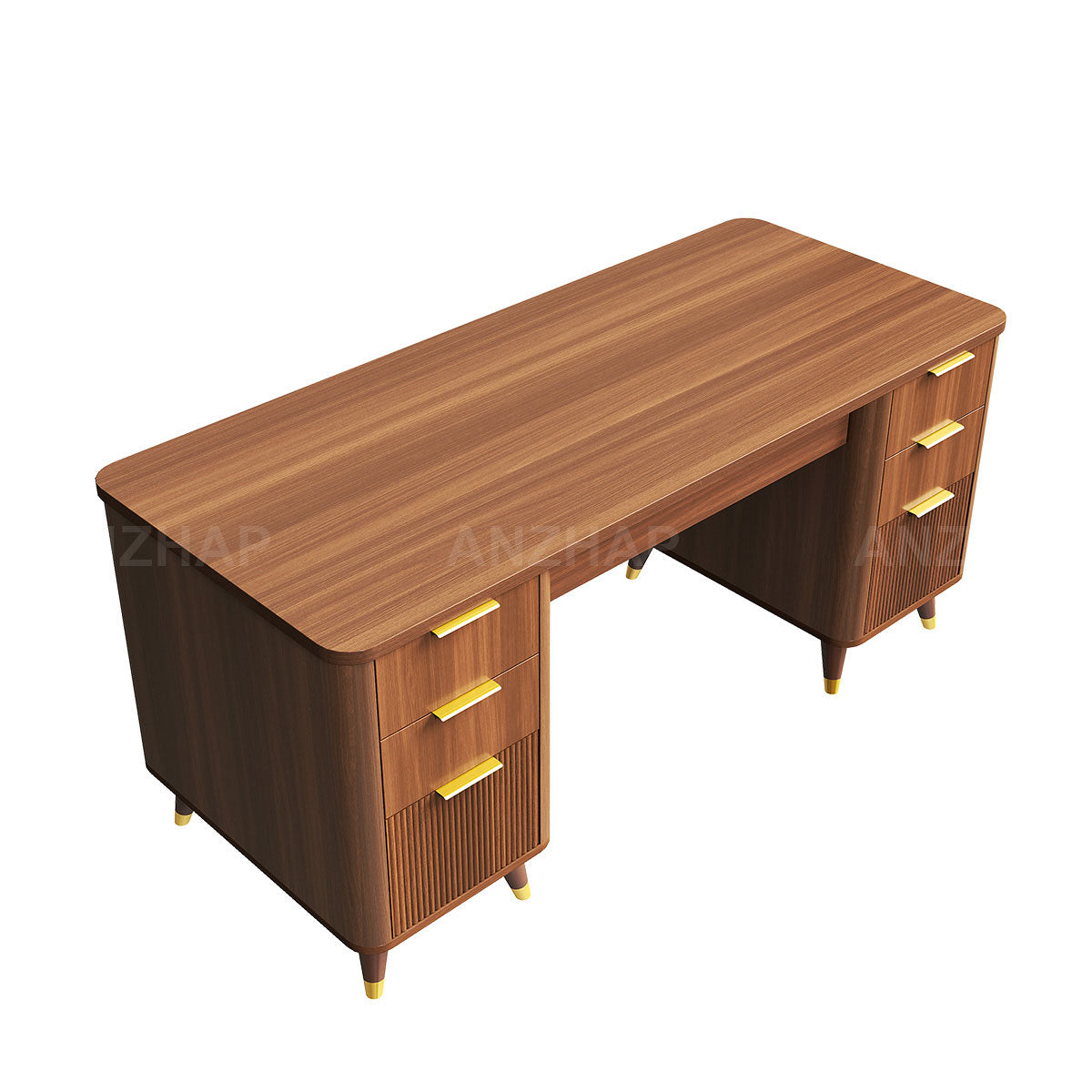 Modern 65" L Office Desk with Rounded Corners, Privacy Front Panel, Elevated Legs & Multi-drawer Storage for Professional Workspaces (In Stock)