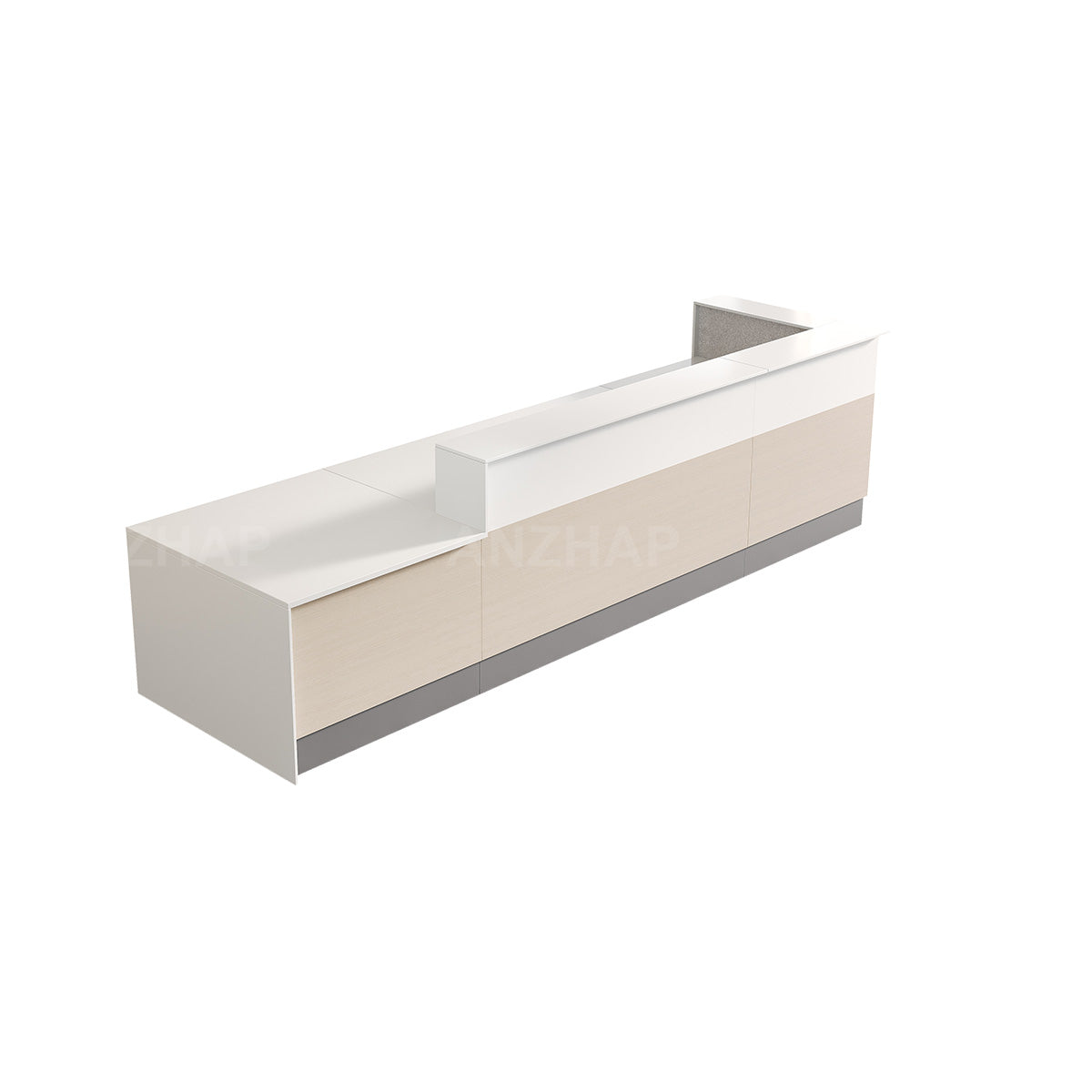 Modern Commercial 154" L Reception Desk with Multifunctional Cable Box, Dual-layer Counter & Reinforced Support Panel for Office, Hotel & Business Spaces
