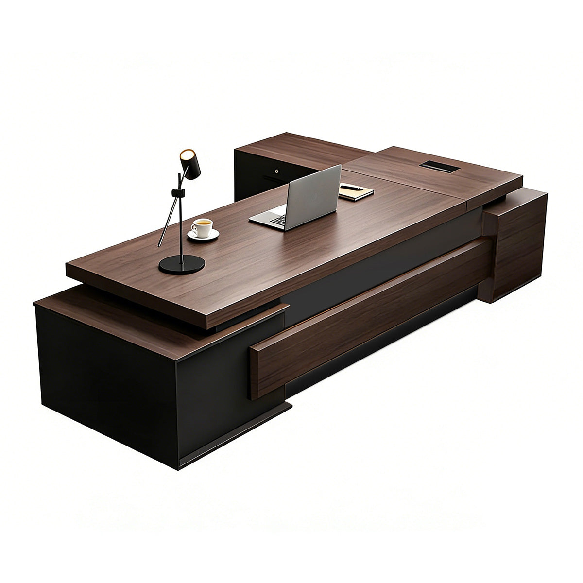 Modern L-Shaped Executive Desk 21–134 in Wide with Cable Management, Built-In Power Outlets, File Drawers & for Home Office