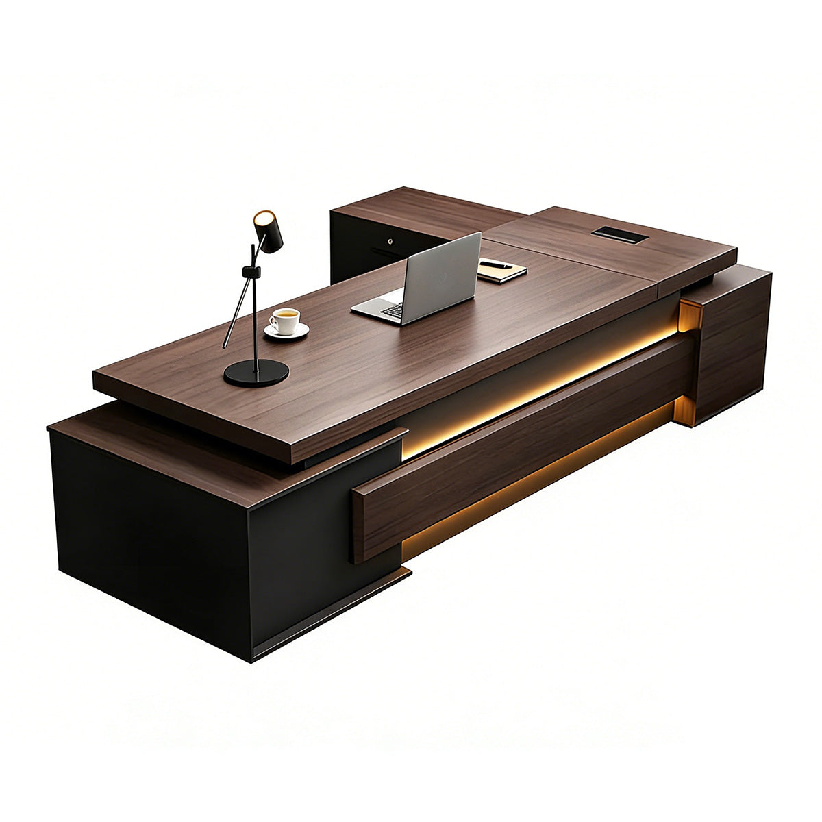 Modern L-Shaped Executive Desk 21–134 in Wide with Cable Management, Built-In Power Outlets, File Drawers & for Home Office