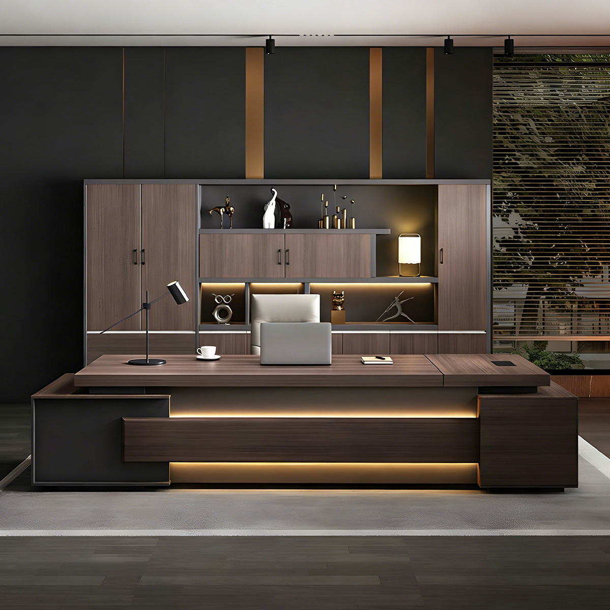 Modern L-Shaped Executive Desk 21–134 in Wide with Cable Management, Built-In Power Outlets, File Drawers & for Home Office