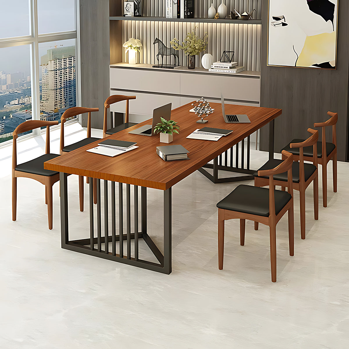 Nordic Modern Solid Wood Conference Table  Industrial Style Office Long Table