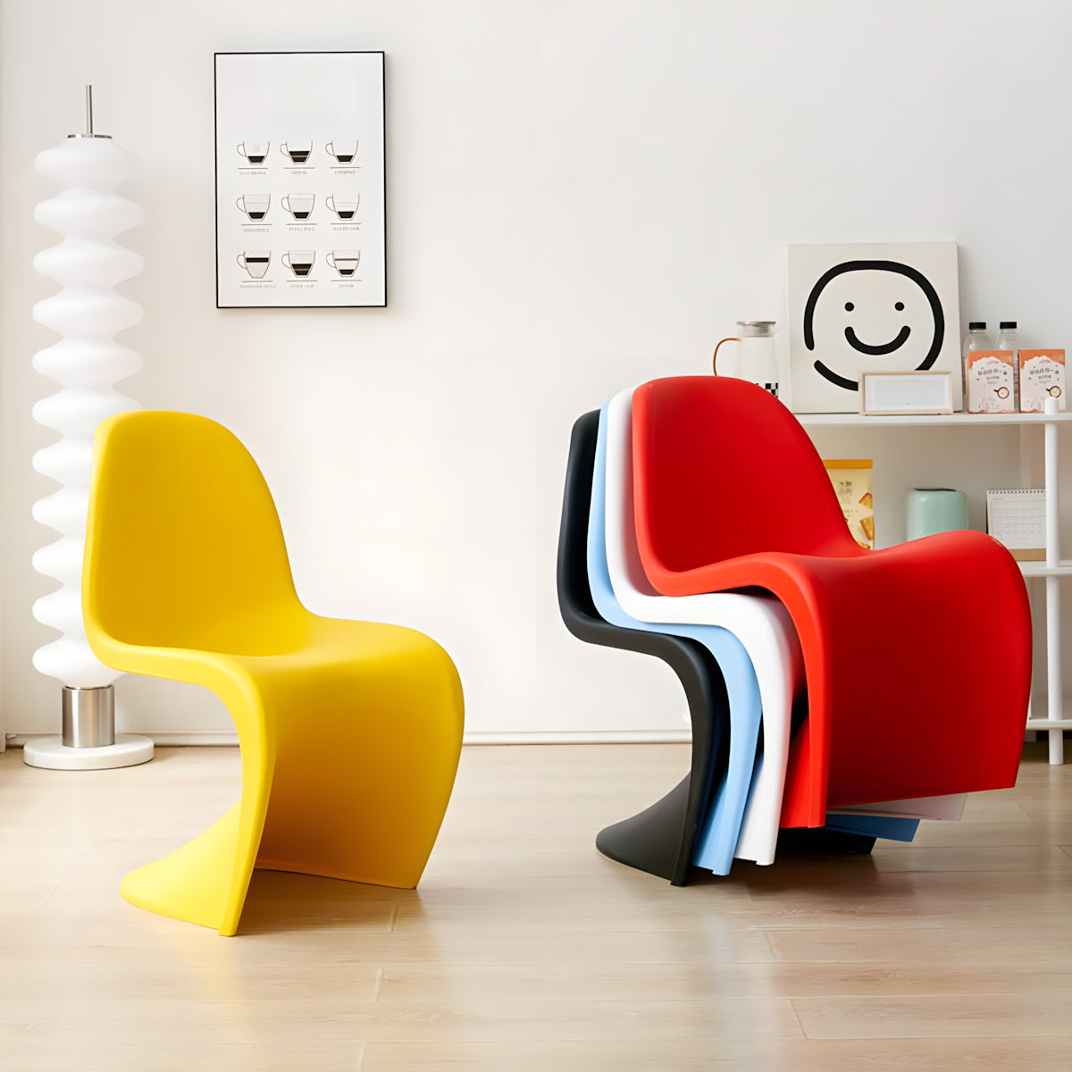 Minimalist S-Shaped plastic dining chair front view