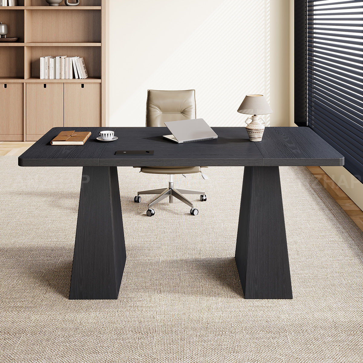 Office Desk with Built-In Power Hub, Reinforced Desktop and Steel-Wood Frame