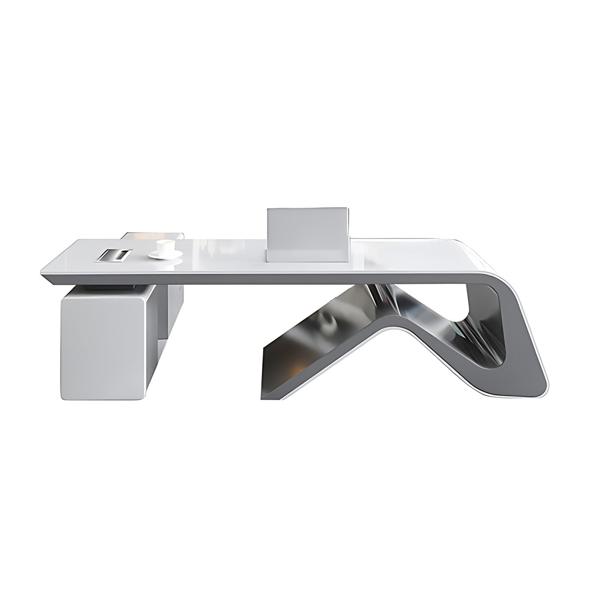 Stylish White Lacquered Executive Office Desk