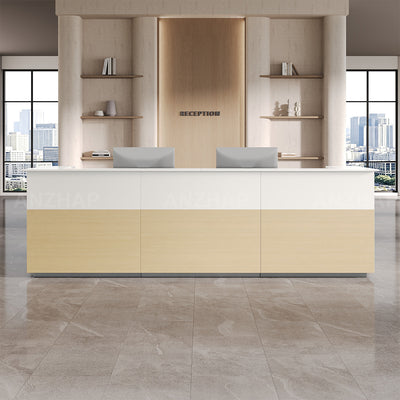 Reception Desk with Raised Transaction Counter, Built-In Power & Storage Cabinet