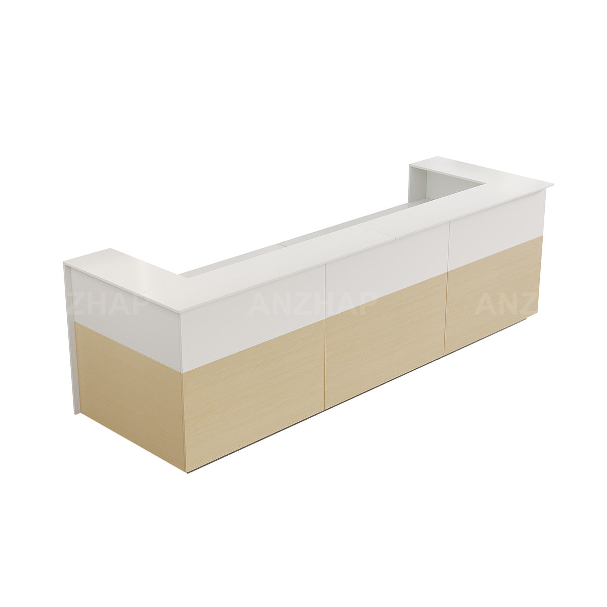 Reception Desk with Raised Transaction Counter, Built-In Power & Storage Cabinet