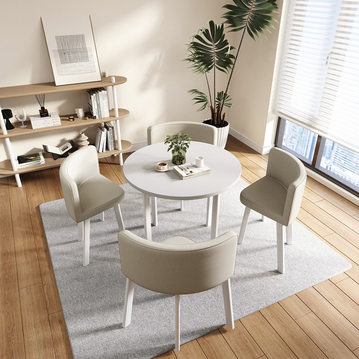 Compact Round Reception Table Set for 4 People with Durable Structure, High-density Foam Seating, Ergonomic Backrest for Office Spaces (Stock Items)