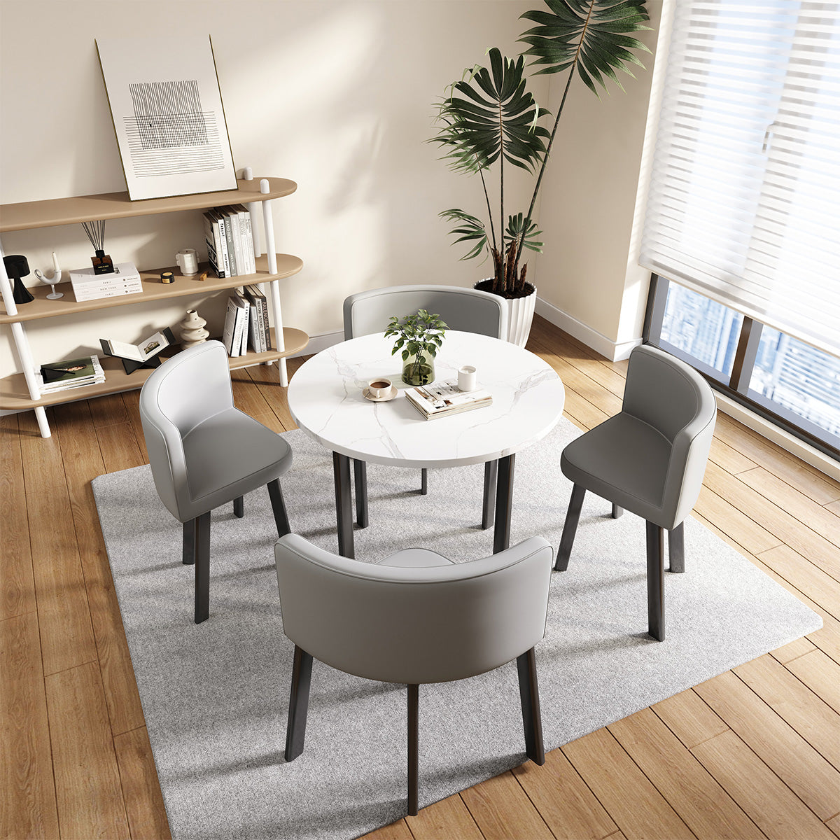 Compact Round Reception Table Set for 4 People with Durable Structure, High-density Foam Seating, Ergonomic Backrest for Office Spaces (Stock Items)