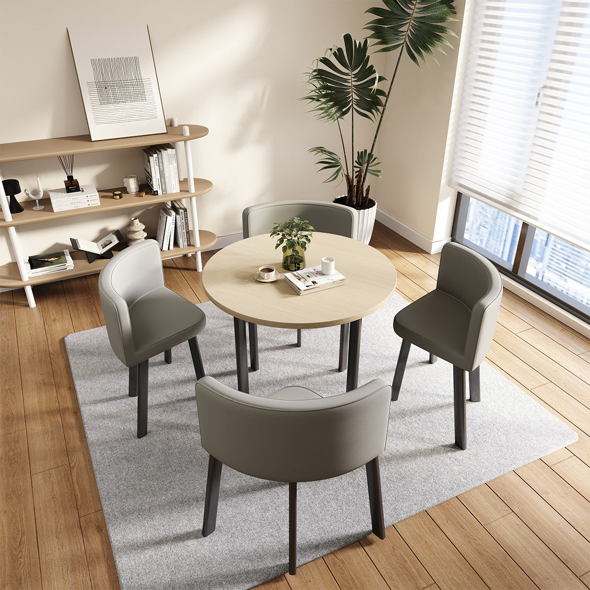 Compact Round Reception Table Set for 4 People with Durable Structure, High-density Foam Seating, Ergonomic Backrest for Office Spaces (Stock Items)