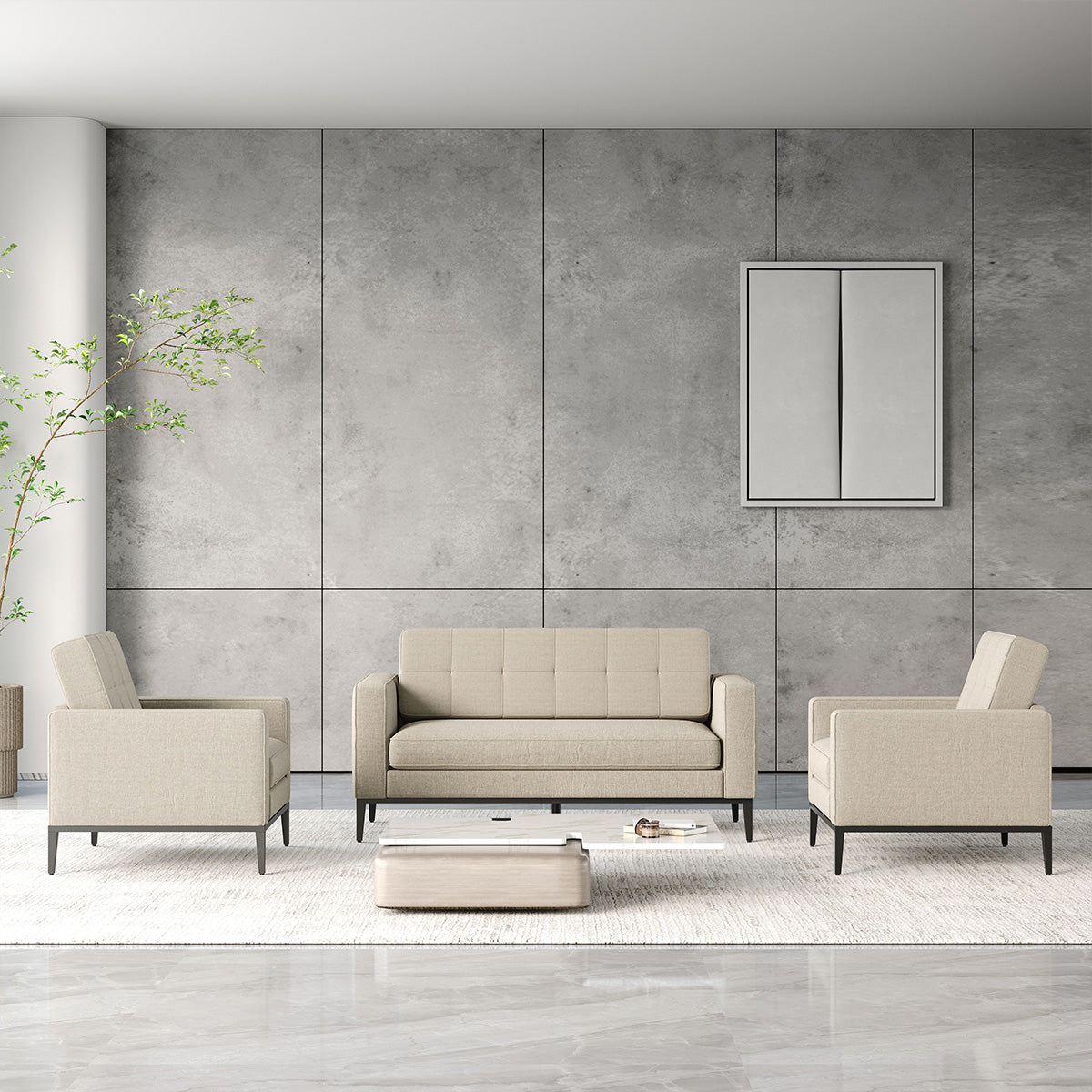 Contemporary Modular Sofa with Ergonomic Backrest, Soft Cushion & Wide Armrests for Office, Living Room & Apartment Spaces (43–75")（Stock Items）
