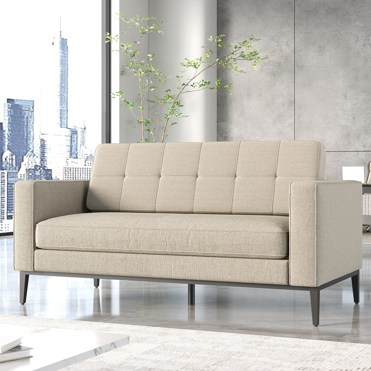 Contemporary Modular Sofa with Ergonomic Backrest, Soft Cushion & Wide Armrests for Office, Living Room & Apartment Spaces (43–75")（Stock Items）